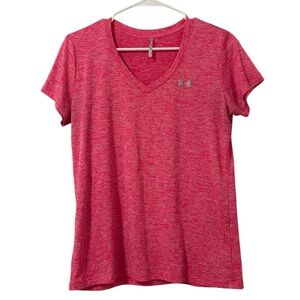 Under Armour Hot Pink V Neck Tech Athletic Short Sleeve